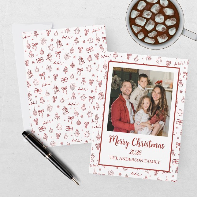 Whimsical Hand Drawn Doodle Red Holiday Card (Creator Uploaded)