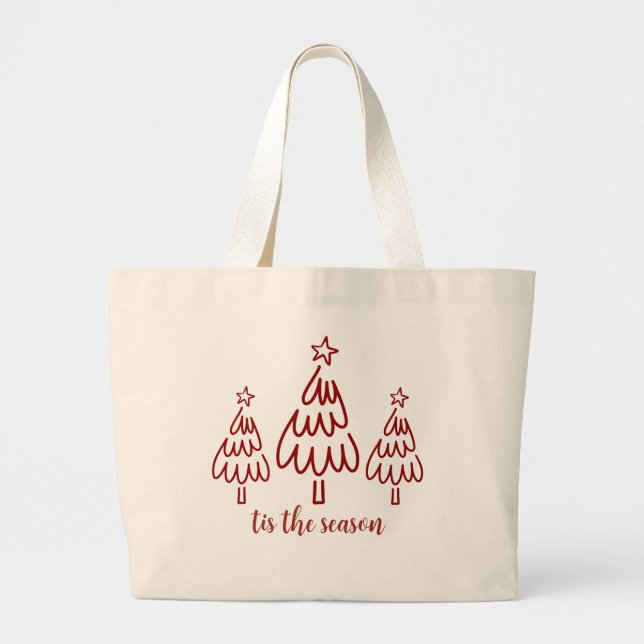 Whimsical Hand Drawn Doodle Red Large Tote Bag (Front)