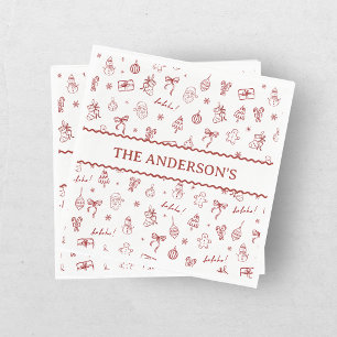 Whimsical Hand Drawn Doodle Red Napkin