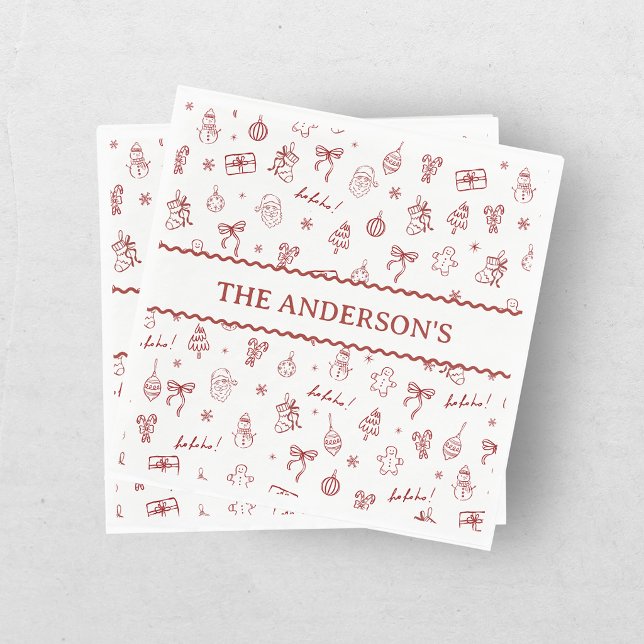 Whimsical Hand Drawn Doodle Red Napkin (Creator Uploaded)