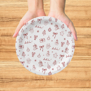 Whimsical Hand Drawn Doodle Red Paper Plate