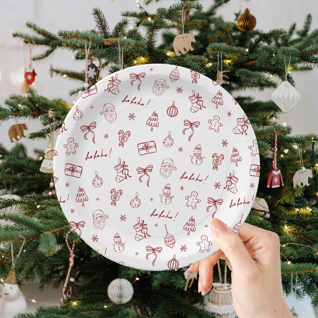 Whimsical Hand Drawn Doodle Red Paper Plate (Creator Uploaded)