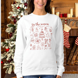 Whimsical Hand Drawn Doodle Red Sweatshirt