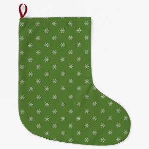 Whimsical Hand Drawn Doodle Snowflake Green Large Christmas Stocking