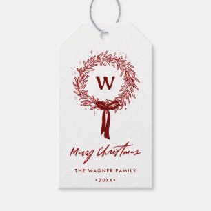 Whimsical Hand Drawn Doodle Wreath Christmas Gift Tags