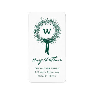 Whimsical Hand Drawn Doodle Wreath Christmas Label