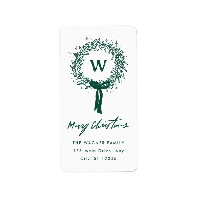 Whimsical Hand Drawn Doodle Wreath Christmas Label (Front)