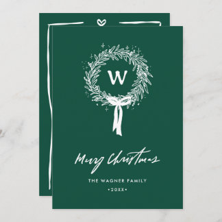 Whimsical Hand Drawn Doodle Wreath Christmas Photo Holiday Card
