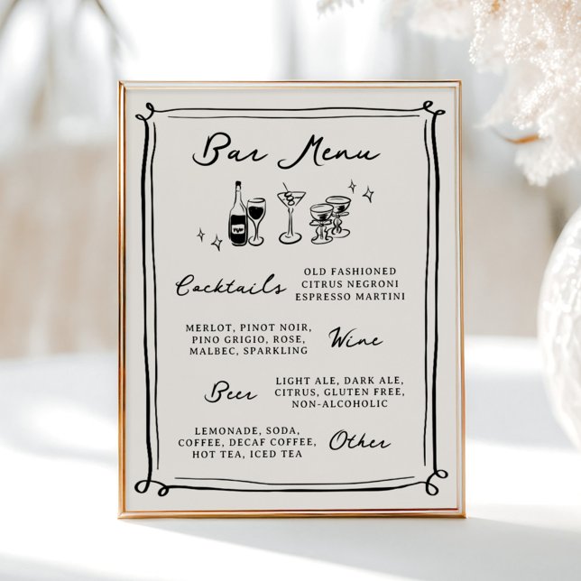 Whimsical Hand Drawn Doodles Bar Menu Poster (Creator Uploaded)