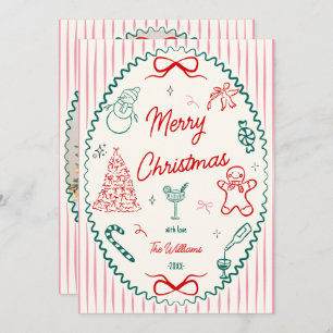 Whimsical Hand Drawn Doodles Christmas Photo Holiday Card