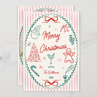 Whimsical Hand Drawn Doodles Christmas Photo  Holiday Card