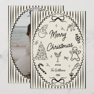 Whimsical Hand Drawn Doodles Christmas Photo Holiday Card