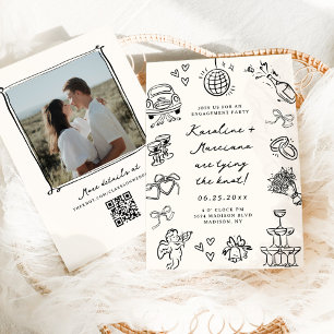 Whimsical Hand Drawn Doodles Engagement Party Invitation