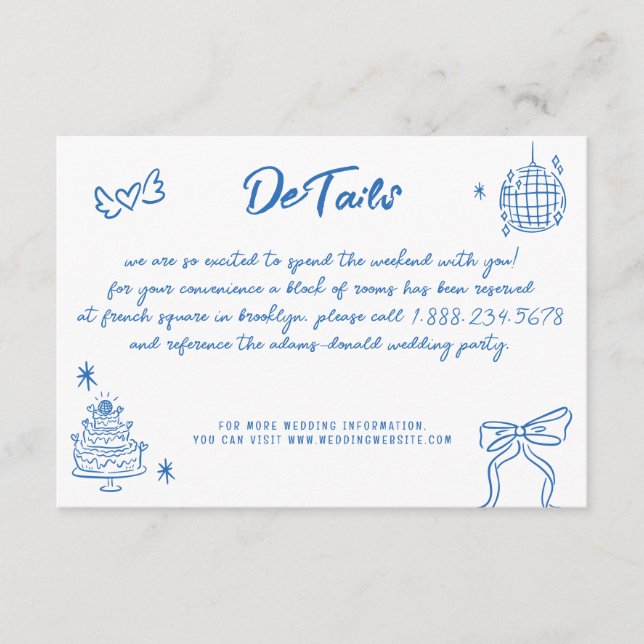 Whimsical Hand Drawn Doodles French Style Wedding Enclosure Card (Front)