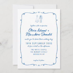Whimsical Hand Drawn Doodles French Style Wedding Invitation