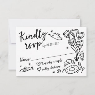 Whimsical Hand Drawn Doodles French Style Wedding RSVP Card