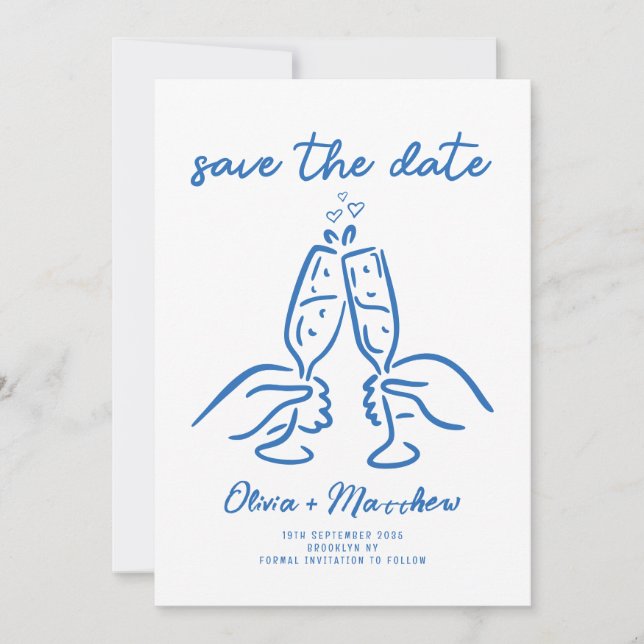 Whimsical Hand Drawn Doodles French Style Wedding Save The Date (Front)