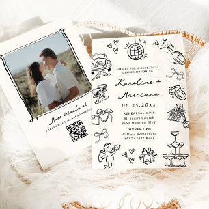 Whimsical Hand Drawn Doodles Rehearsal Dinner Invitation