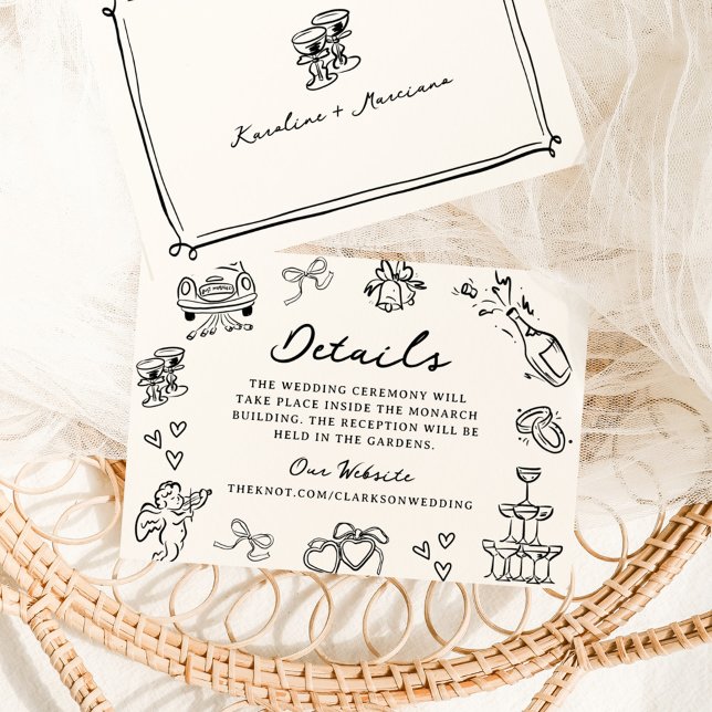 Whimsical Hand Drawn Doodles Wedding Details Invitation (Creator Uploaded)