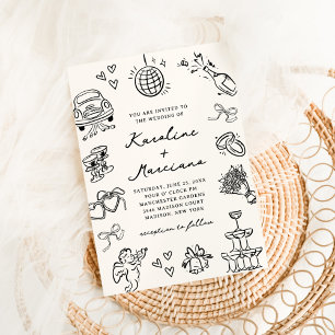 Whimsical Hand Drawn Doodles Wedding Invitation