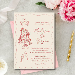 Whimsical Hand Drawn Doodles Wedding Invitation