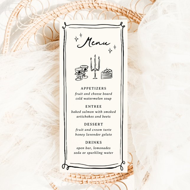 Whimsical Hand Drawn Doodles Wedding Menu (Creator Uploaded)