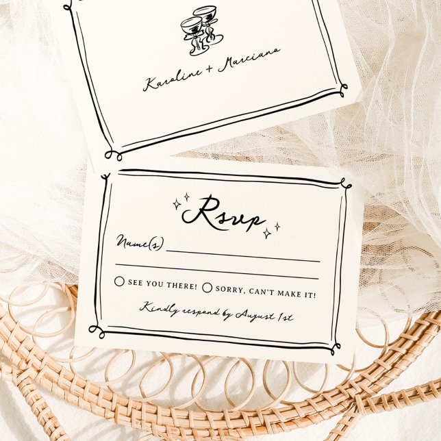 Whimsical Hand Drawn Doodles Wedding RSVP Invitation (Creator Uploaded)