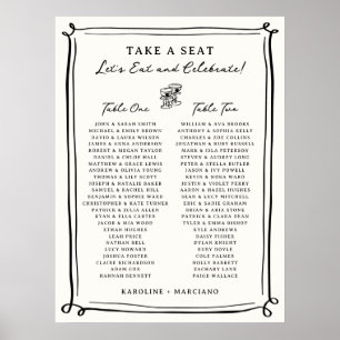 Whimsical Hand Drawn Doodles Wedding Seating Chart