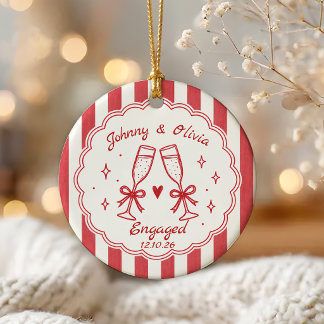 Whimsical Hand Drawn Engagement Ceramic Ornament