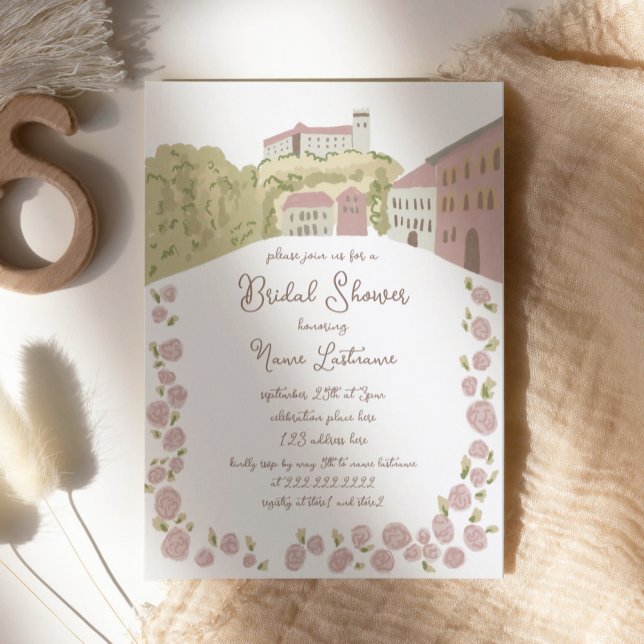 Whimsical Hand Drawn Europe Castle Bridal Shower Invitation (Creator Uploaded)