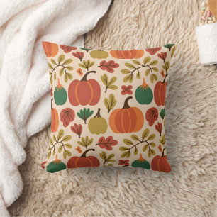 Whimsical Hand-Drawn Fall Halloween Pumpkin Seamle Cushion