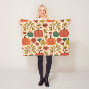 Whimsical Hand-Drawn Fall Halloween Pumpkin Seamle Fleece Blanket