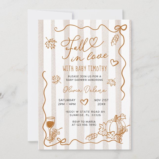 Whimsical Hand Drawn Fall In Love Baby Shower  Invitation (Front)