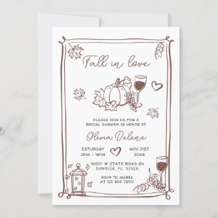 Whimsical Hand Drawn Fall In Love Bridal Shower  Invitation