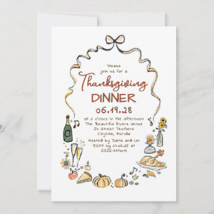 Whimsical Hand Drawn Fall Thanksgiving Dinner Invitation