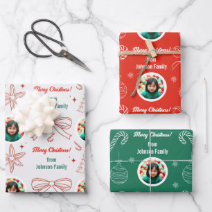 Whimsical Hand Drawn Family Photo Christmas Gift Wrapping Paper Sheet