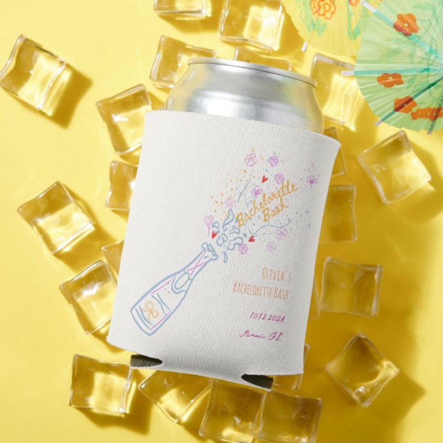 Whimsical Hand Drawn Floral Bachelorette Party Can Cooler (In Situ Summer)