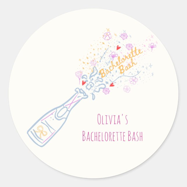 Whimsical Hand Drawn Floral Bachelorette Party Classic Round Sticker (Front)