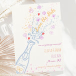 Whimsical Hand Drawn Floral Fun Save the Date Invitation<br><div class="desc">This trendy hand drawn style illustrated save the date invitation card features a scribble champagne bottle popping flowers and confetti.  The whimsical and quirky design includes handwritten font and celebration doodles.  Pastel colours with dusty blue tones for a fun and modern wedding stationary collection.</div>