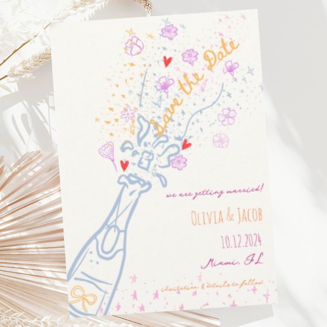 Whimsical Hand Drawn Floral Fun Save the Date Invitation (Creator Uploaded)