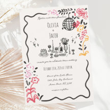 Whimsical Hand Drawn Floral Scribble Wavy Wedding
