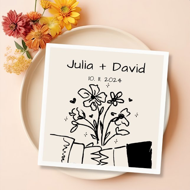 Whimsical Hand Drawn Floral Wedding Napkin (Creator Uploaded)