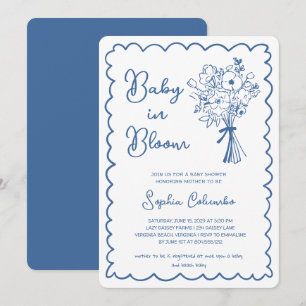 Whimsical Hand Drawn Flower Bouquet Baby in Bloom  Invitation