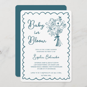 Whimsical Hand Drawn Flower Bouquet Baby in Bloom  Invitation