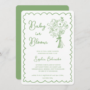 Whimsical Hand Drawn Flower Bouquet Baby in Bloom  Invitation