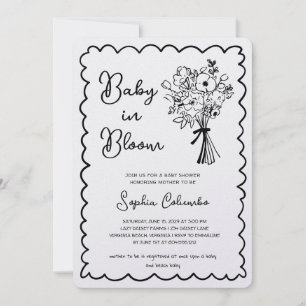 Whimsical Hand Drawn Flower Bouquet Baby in Bloom Invitation