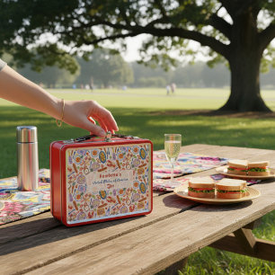 Whimsical hand drawn Foodie Pattern Foodie Design Metal Lunch Box