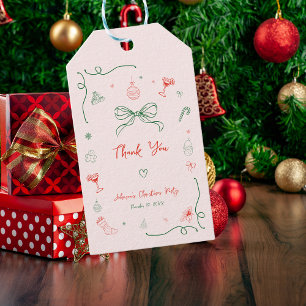 Whimsical Hand Drawn French Christmas Thank You Gift Tags