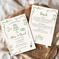 Whimsical Hand Drawn French Green Details Wedding