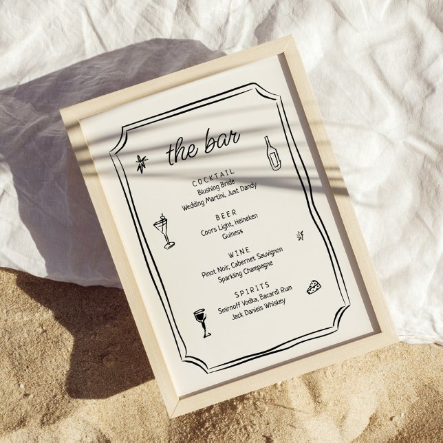 Whimsical Hand Drawn French Wedding Bar Menu Poster (Creator Uploaded)